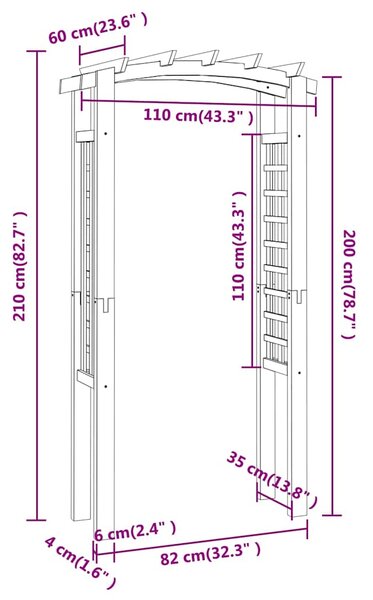 Trelážový oblouk 110x60x210 cm impregnovaná masivní borovice 318560