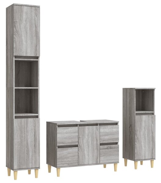 3dílný set koupelnového nábytku šedý sonoma kompozitní dřevo 3185603