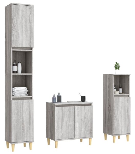 3dílný set koupelnového nábytku šedý sonoma kompozitní dřevo 3185587