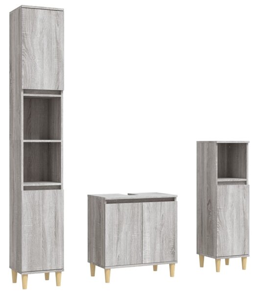 3dílný set koupelnového nábytku šedý sonoma kompozitní dřevo 3185587