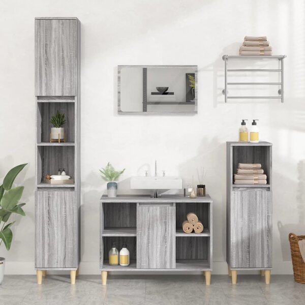 3dílný set koupelnového nábytku šedý sonoma kompozitní dřevo 3185619