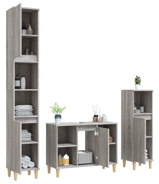 3dílný set koupelnového nábytku šedý sonoma kompozitní dřevo 3185619
