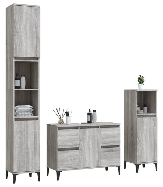 3dílný set koupelnového nábytku šedý sonoma kompozitní dřevo 3185611