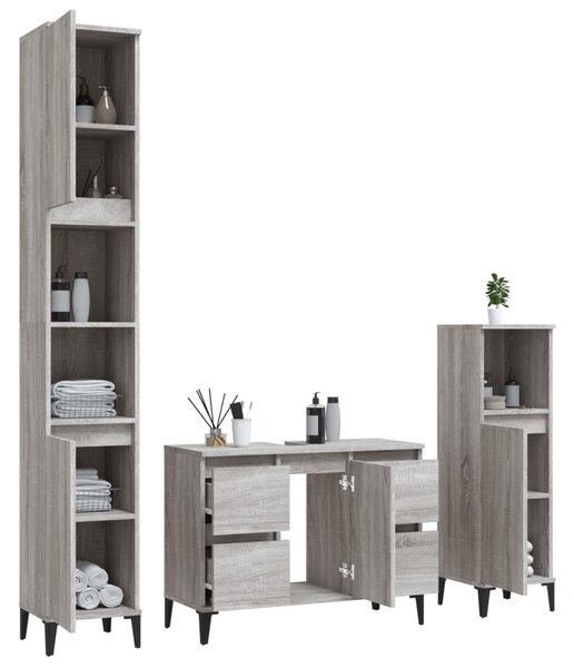 3dílný set koupelnového nábytku šedý sonoma kompozitní dřevo 3185611