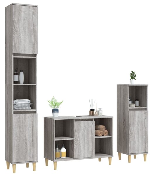 3dílný set koupelnového nábytku šedý sonoma kompozitní dřevo 3185619