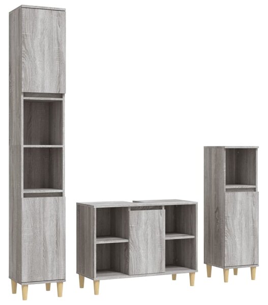 3dílný set koupelnového nábytku šedý sonoma kompozitní dřevo 3185619