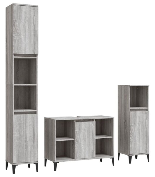 3dílný set koupelnového nábytku šedý sonoma kompozitní dřevo 3185627