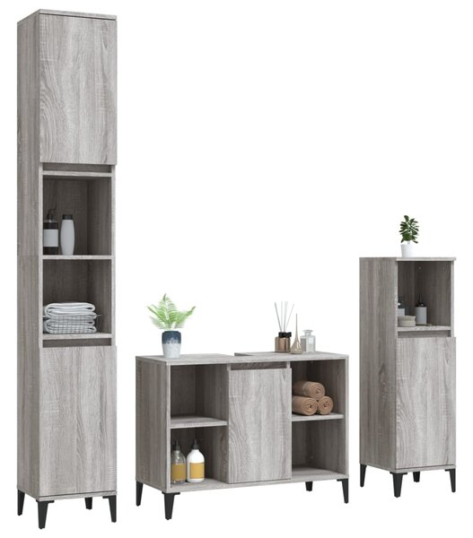 3dílný set koupelnového nábytku šedý sonoma kompozitní dřevo 3185627