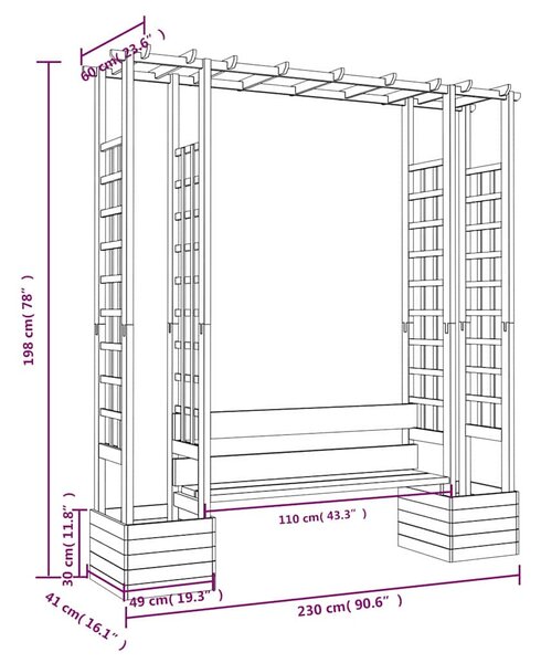 Zahradní pergola s lavicí a truhlíky impregnovaná borovice 318565