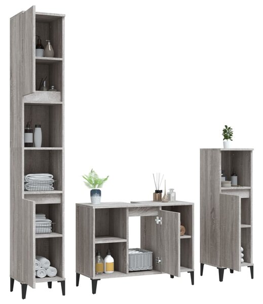 3dílný set koupelnového nábytku šedý sonoma kompozitní dřevo 3185627