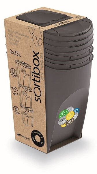 Prosperplast Sada košů na třídění odpadu ECOBOX 3x35L šedý kámen