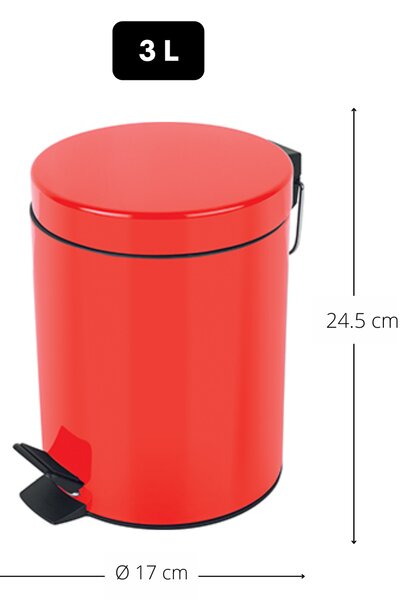 Spirella pedálový odpadkový koš SYDNEY, červená, ocel, 3 L
