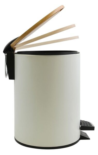Spirella pedálový odpadkový koš ADONIS, matná bílá, ocel, bambusové víko, 3 L