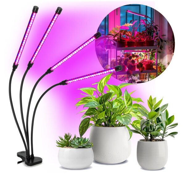 LED Stmívatelná lampa s klipem pro pěstování rostlin VITARO 4xLED/10W/230V černá