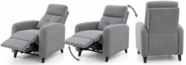Relaxační polohovací TV křeslo, dřevo/kov/látka, 105x68x80 cm, nohy tmavé/šedá, Dekorino HARISON