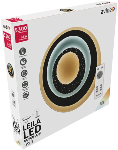 Avide design LEILA - LED stropní svítidlo v bílé barvě s dálkovým ovladačem 3000K - 6400K, 80W, 5190lm (Moderní stropní svítidlo s možností stmívání a změny barvy světla)
