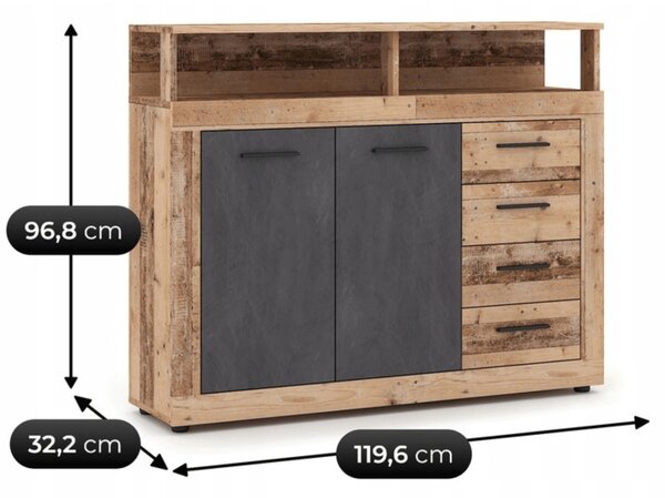 Komoda Blaho Midi A (dub + černá). Akce -10%