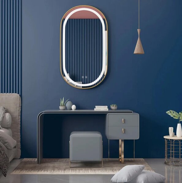 Tutumi Oválné zrcadlo 60x90 cm s regulovatelným LED osvětlením HOM-02509, kartáčovaná zlatá