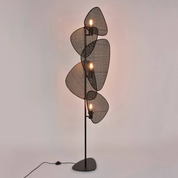 MARKET SET stojací lampa Screen, černá, ratan, výška 179 cm, Černá, Obývací pokoj / jídelna, Dřevo, Design