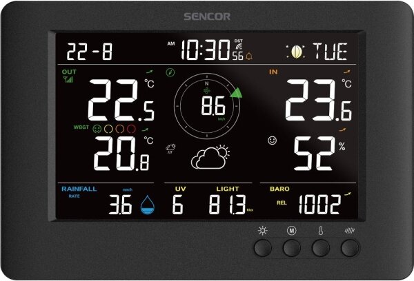 Sencor - Profesionální meteostanice s LCD displejem a budíkem 5V/1xCR2032 + 3xAA