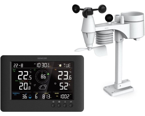 Sencor - Profesionální meteostanice s LCD displejem a budíkem 5V/1xCR2032 + 3xAA