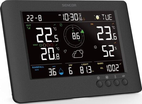 Sencor - Profesionální meteostanice s LCD displejem a budíkem 5V/1xCR2032 + 3xAA