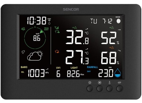 Sencor - Profes. meteostanice s LCD displejem a budíkem 5V/1xCR2032 + 3xAA Wi-Fi