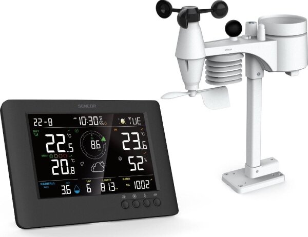 Sencor - Profesionální meteostanice s LCD displejem a budíkem 5V/1xCR2032 + 3xAA