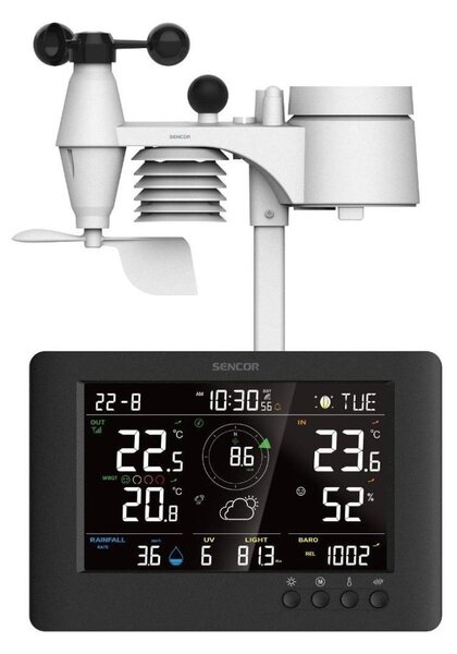 Sencor - Profesionální meteostanice s LCD displejem a budíkem 5V/1xCR2032 + 3xAA
