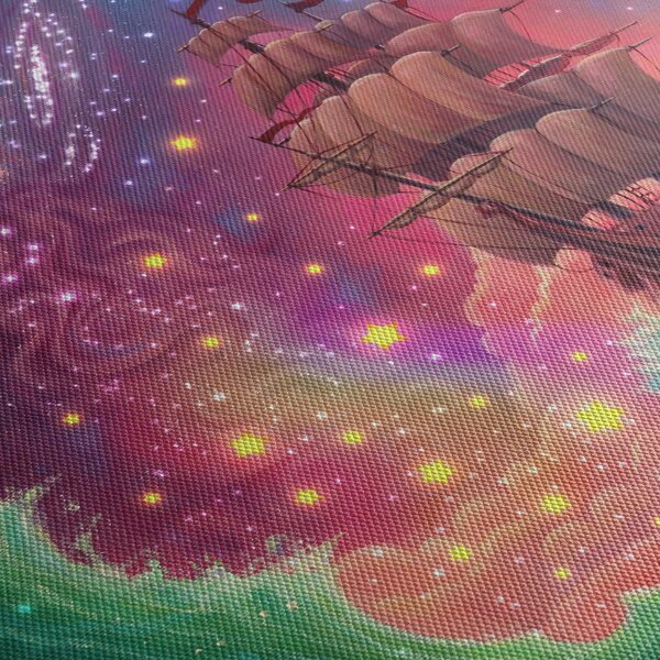 Obraz - Loď s vesmírnou oblohou (125x70 cm)