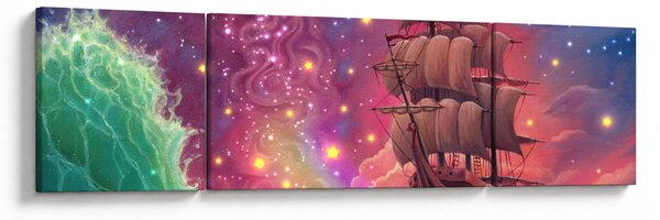 Obraz - Loď s vesmírnou oblohou (170x50 cm)