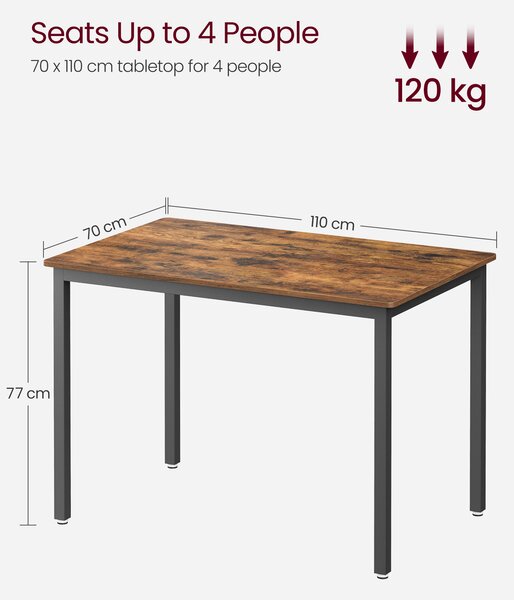VASAGLE Kuchyňský jídelní stůl industriální 70 x 110 x 77 cm hnědá černá