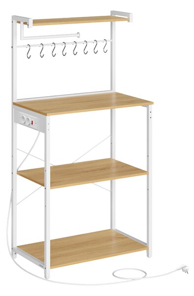 VASAGLE Kuchyňský regál se zásuvkovou lištou čtyřpatrový 60 x 140 x 40 cm dub bílá