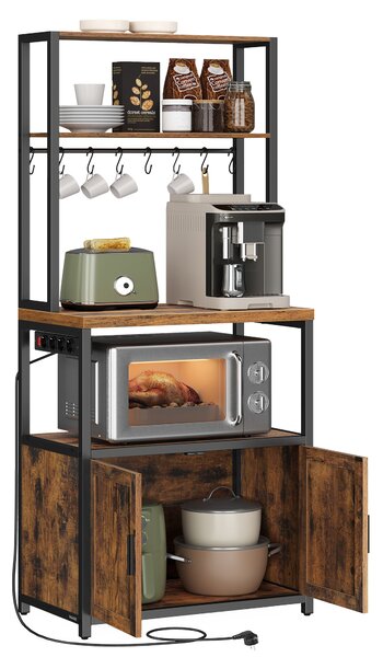 VASAGLE Kuchyňský regál se zásuvkovou lištou a pracovní deskou 60 x 170 x 40 cm hnědá černá