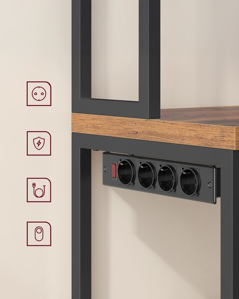 VASAGLE Kuchyňský regál se zásuvkovou lištou a pracovní deskou 60 x 170 x 40 cm hnědá černá