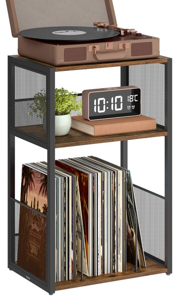 VASAGLE Stojan na gramofony třípatrový s úložným prostorem pro vinylové desky hnědá