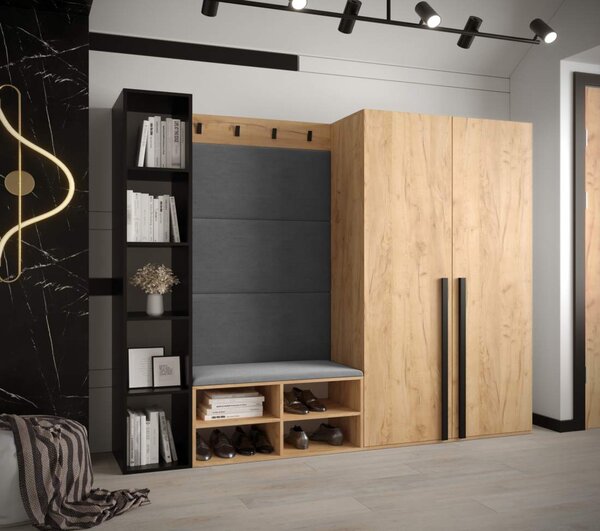 Předsíňová stěna Miro 4 - dub Craft Barva: Tmavě šedá - Manila 16