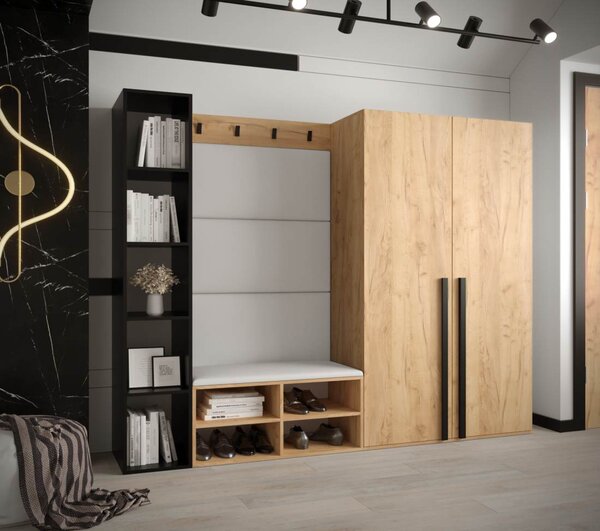 Předsíňová stěna Miro 4 - dub Craft Barva: Tmavě šedá - Manila 16