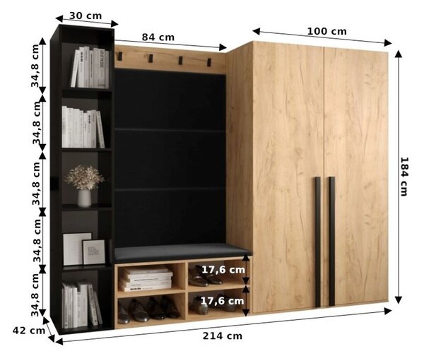Předsíňová stěna Miro 4 - bílá Barva: Černá - Manila 18