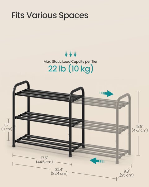 SONGMICS Roztahovací botník 45-82 cm 3 patra černá