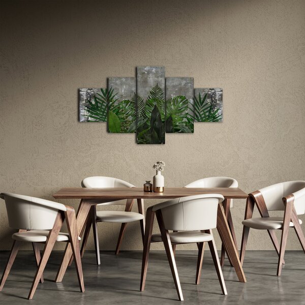 Obraz - Betonová zeď s rostlinami (125x70 cm)