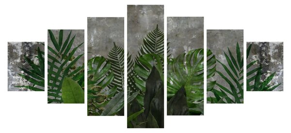 Obraz - Betonová zeď s rostlinami (210x100 cm)