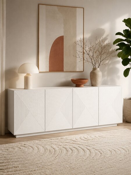 Moderní komoda Asha 200 cm čtyřdveřová - bílý mat