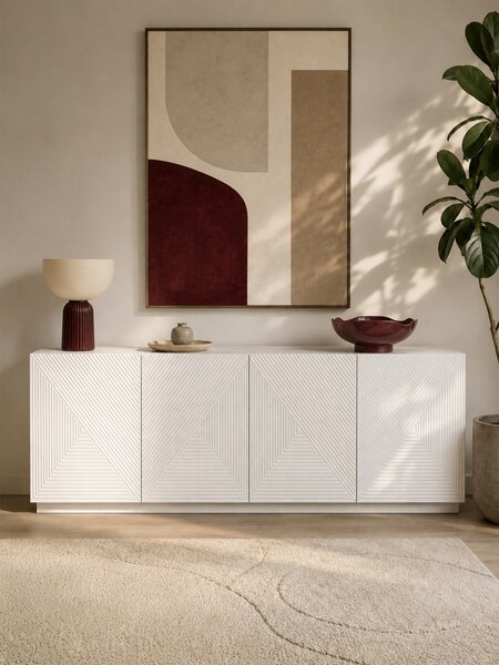 Moderní komoda Asha 200 cm čtyřdveřová - bílý mat