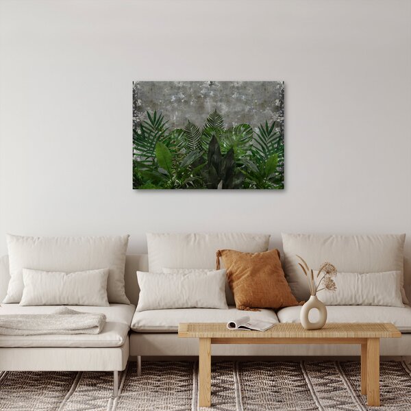 Obraz - Betonová zeď s rostlinami (70x50 cm)