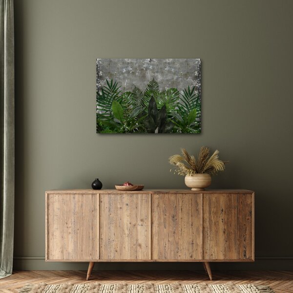 Obraz - Betonová zeď s rostlinami (70x50 cm)