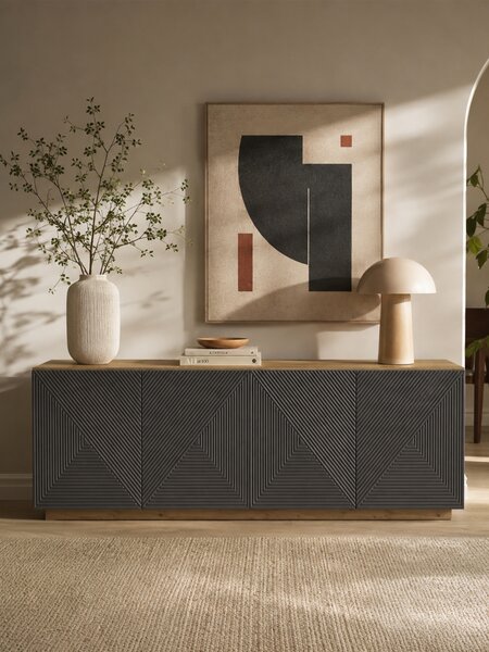 Moderní komoda Asha 200 cm čtyřdveřová - artisan / rivier stone mat