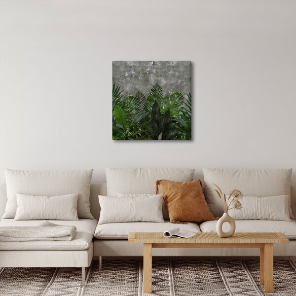 Obraz - Betonová zeď s rostlinami (30x30 cm)