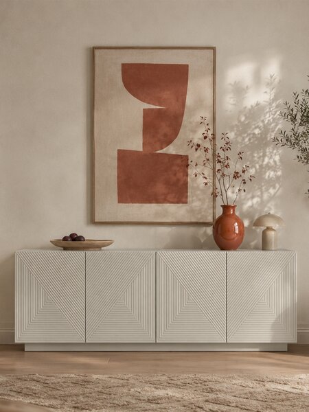 Moderní komoda Asha 200 cm se čtyřmi dveřmi na kuchyňském soklu - kašmír