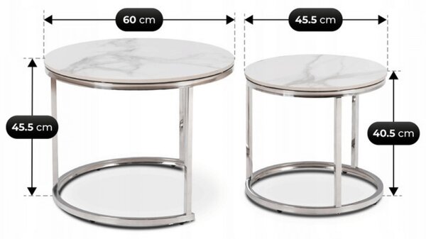 Set 2 ks konferenčních stolků Almara (bílý mramor)
